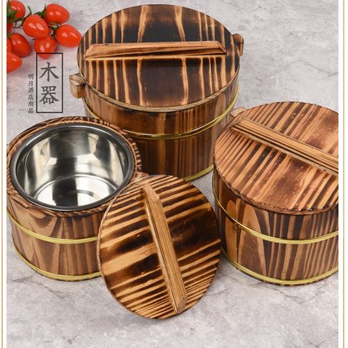 木桶饭木桶餐厅保温木桶饭餐具盖浇饭盒小饭桶寿司盛饭带盖木桶餐 - 图2
