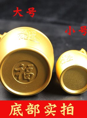 一桶金仿黄金色聚宝盆家用开业元宝装饰品黄铜五帝钱挂件