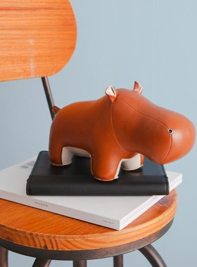 台湾zuny憨厚河马先生犀牛大叔纸镇书挡门挡摆件皮质玩偶创意礼物