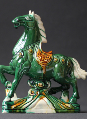 唐三彩马陶瓷马赤兔马工艺礼品客厅装饰品送礼新中式