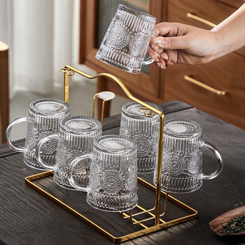 复古高档玻璃杯家用耐高温泡茶杯具套装客厅茶几待客带把喝水杯子,淘宝优惠券,粉丝福利购,淘宝优惠卷