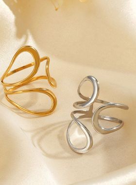 欧美简约镂空钛钢嘻哈指环