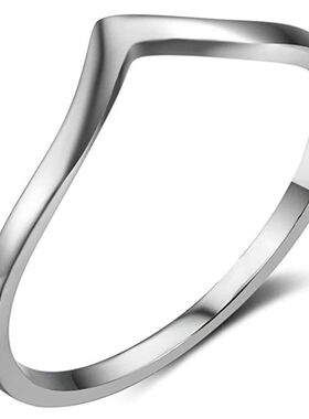 欧美创意5MM不锈钢四色几何弧度戒指简约时尚高级感戒指手饰