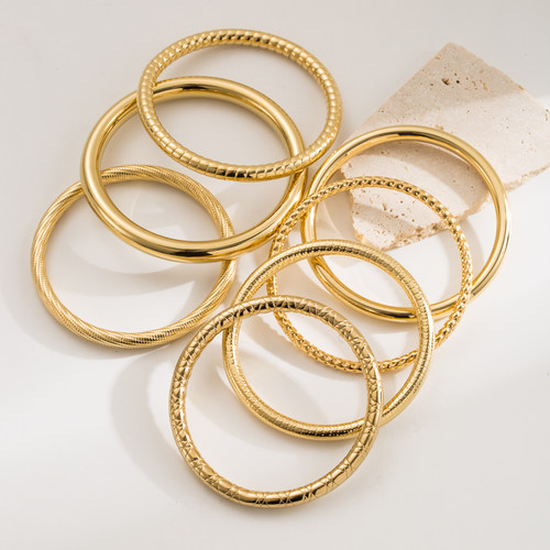 欧美轻奢钛钢银手镯素圈防水不掉色镀真金百搭简约高级感叠戴手镯 - 图3