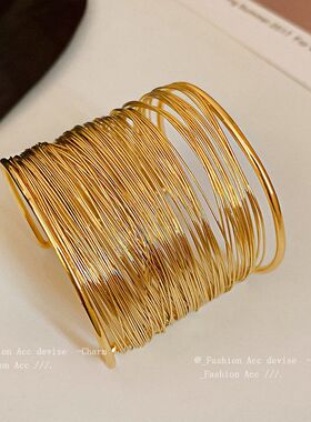 欧美简约冷淡风金属开口手镯小众夸张高级感手环个性百搭手饰批发