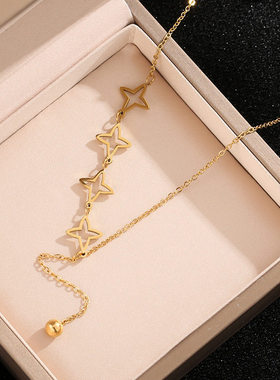 法式四叶草流苏项链 优雅通勤日常佩戴Y形显瘦锁骨链新款钛钢百搭