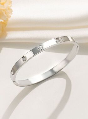 欧美四叶草花朵卡扣镀18k金不锈钢手镯不掉色时尚手环