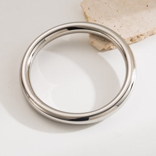 欧美轻奢钛钢银手镯素圈防水不掉色镀真金百搭简约高级感叠戴手镯 - 图0