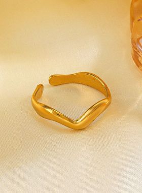 欧美简约风不规则异形戒指女小众设计感流行百搭开口调节镀金戒指