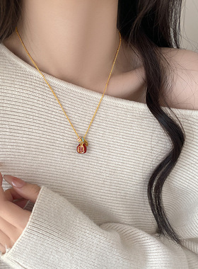 石榴石吊坠红色项链女款2025新款