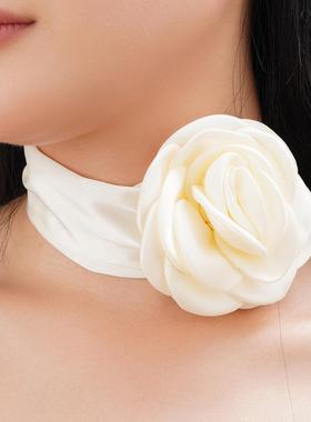 玫瑰花颈炼项圈花朵法式脖子自由打结绑带颈花女项炼黑色06