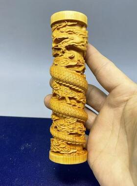 太行崖柏大号盘龙柱实木雕刻家居装饰文玩饰品降龙柱生肖盘龙摆件