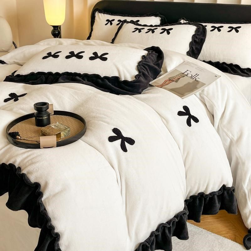 网红冬季四件套公主风刺绣蝴蝶结花边被罩少女心裸睡床,淘宝优惠券,粉丝福利购,淘宝优惠卷