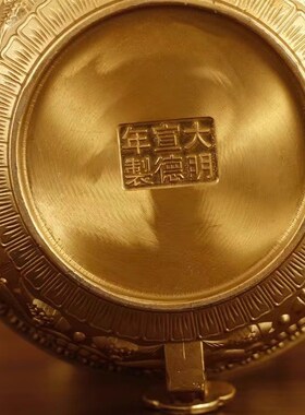 铜聚宝盆实心黄铜双耳如意聚宝盆招财缸家居店铺开业礼品