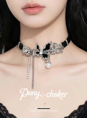 暗黑风黑色蝴蝶项圈朋克choker甜酷辣妹项链颈链