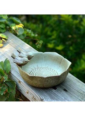 欧式覆古陶瓷喂鸟器户外落地式鸟饮水碗，防止翻倒