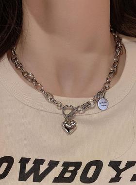 卫衣炼甜酷女韩版嘻哈钛钢不掉色毛衣项炼衣服配饰颈炼 炼 爱心锁