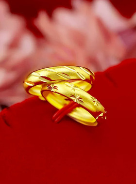 孟加拉赤金首饰沙金古法素圈磨砂戒指男女情侣开口哑光合金可调节