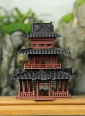 古建筑微景观观山楼造景风摆件楼阁假山水陆缸奇石盆景摆件模型