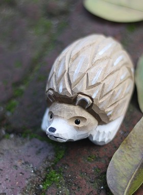 鹿妖商店 小刺猬 可爱动物 纯手工 文艺木雕 实木桌面摆件 礼物