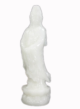 天然阿富汗白玉站像观音菩萨佛像供奉摆件莲花观音家居镇宅保平安