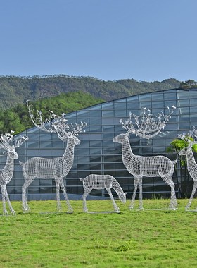 铁艺鹿雕塑摆件不锈钢镂空梅花鹿抽象动物户外草坪公园林景观装饰