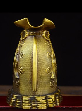 纯铜福字金钱袋招财进宝储钱罐存钱袋商铺装饰家居客厅聚宝盆摆件