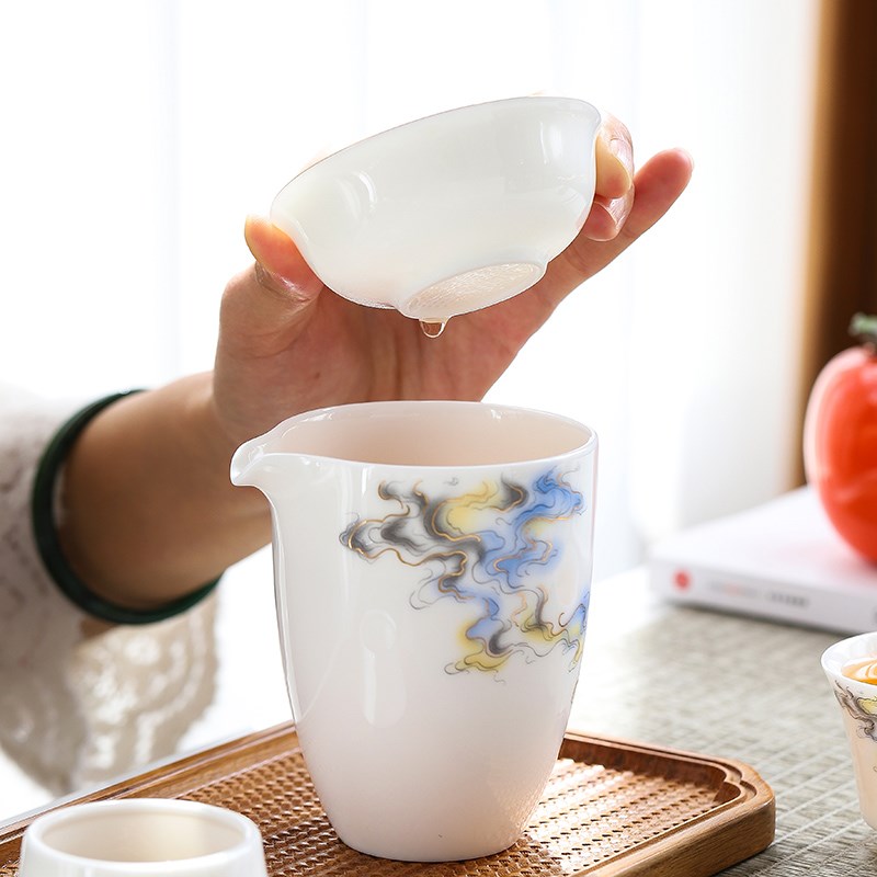 羊脂玉茶漏茶滤套组茶叶过滤网陶瓷功夫茶K具配件一体茶水分离茶 - 图2