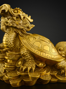 纯铜龙龟摆件黄铜q八卦龙头龟铜制赑屃霸下特大号