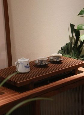 新中式储水式茶盘瓷器托盘实木禅意黑胡桃木榻榻米日式飘窗茶家具