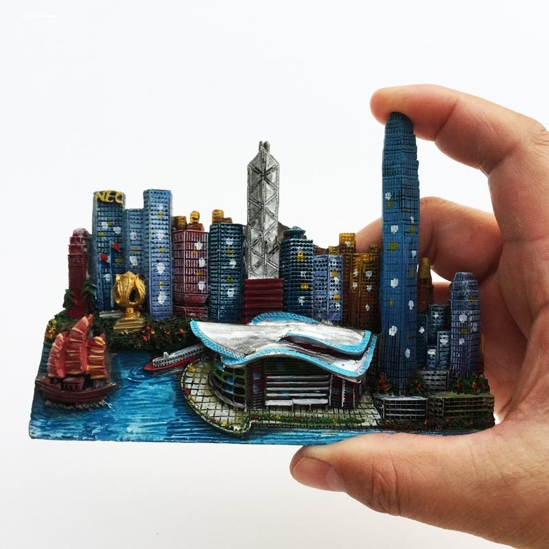 香港创意旅游维多利亚港会展中心立体建筑树脂工艺品磁性贴冰箱贴 - 图1
