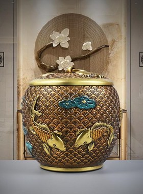 全铜鲤鱼铜缸聚宝盆高档高端密封茶几室桌面小工艺品礼物