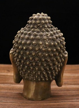 纯铜佛光普照如来佛头桌面铜释迦牟尼佛头客厅家居装饰工艺品