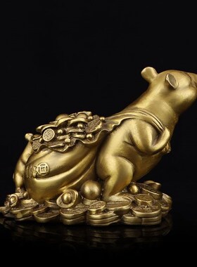 纯铜老鼠招财生肖鼠双鼠运财背钱袋布袋鼠家居客厅装饰品