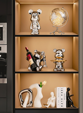 创意暴力熊红酒架高档陶瓷现代家居客厅酒架酒柜软装饰品