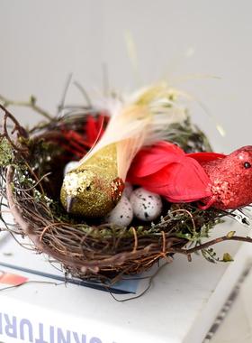 仿真草编鸟窝鸟巢假鸟拍照摄影道具户外客厅阳台装饰田园家居摆件