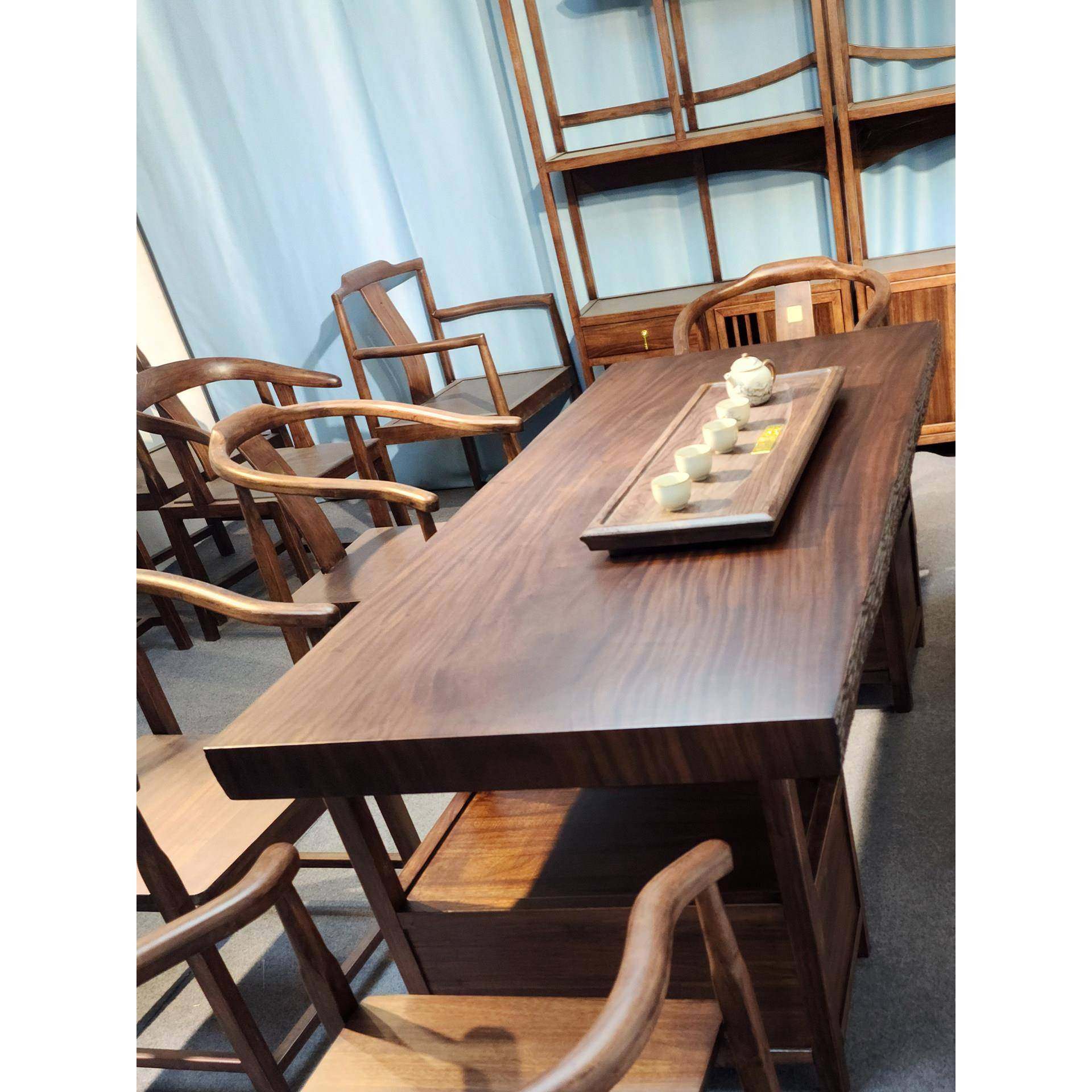 工厂直销黑胡桃木实木大板茶台茶桌椅组合办公室家用现代简约干泡,淘宝优惠券,粉丝福利购,淘宝优惠卷