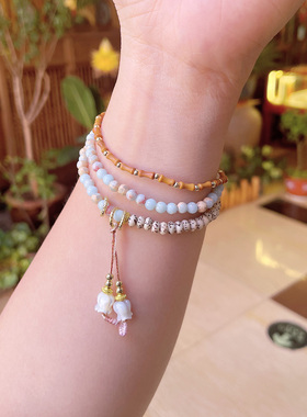 天然红纹石多圈手链女款轻奢高级