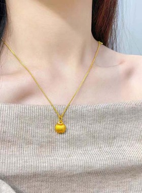 珞石新中式沙金拉丝苹果项链吊坠实心平安果锁骨链圣诞节送女友礼