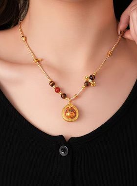 轻奢小众金色算盘福字吊坠项链女
