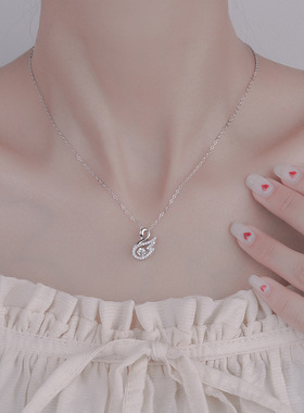 NY正品足银幸运天鹅镶钻吊坠项链