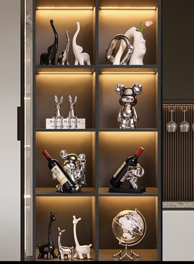 轻奢高档家居客厅电视柜酒柜暴力熊红酒架餐边柜装饰品摆件高级感