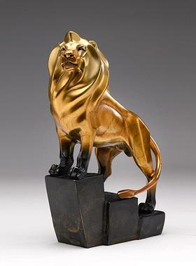 黄铜创意狮子摆件铜雕高档商务工艺礼品办公室桌面书房家居