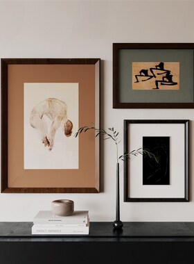 中古风沙发背景墙装饰画高级感黑色框G法式壁画客厅书房咖啡厅挂