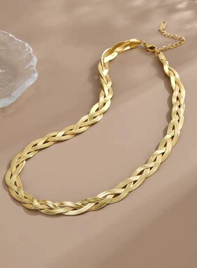 钛钢三色手工编织钛钢项链女新款潮欧美个性锁骨链不撞款百搭链条