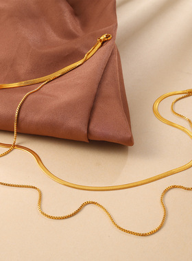 新款欧美爆款小众简约双层叠戴刀片连不锈钢气质百搭不掉色锁骨链