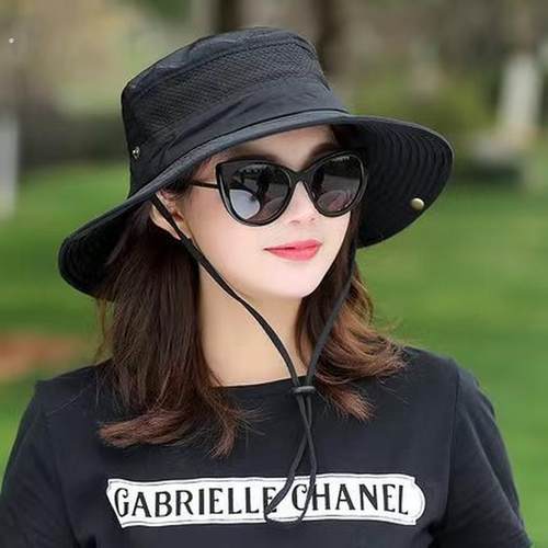 帽子女夏天户外防晒帽防紫外线可折叠女士骑车防吹翻海边度假凉帽 - 图0