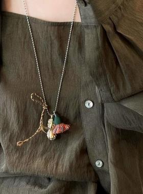 波西米亚ins个性小众设计感花生流苏毛衣链百搭手工串珠长款项链