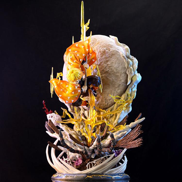 鬼灭之刃手办工厂模型摆件三头雕眼睛发光霹雳一闪 我妻善逸手办 - 图0