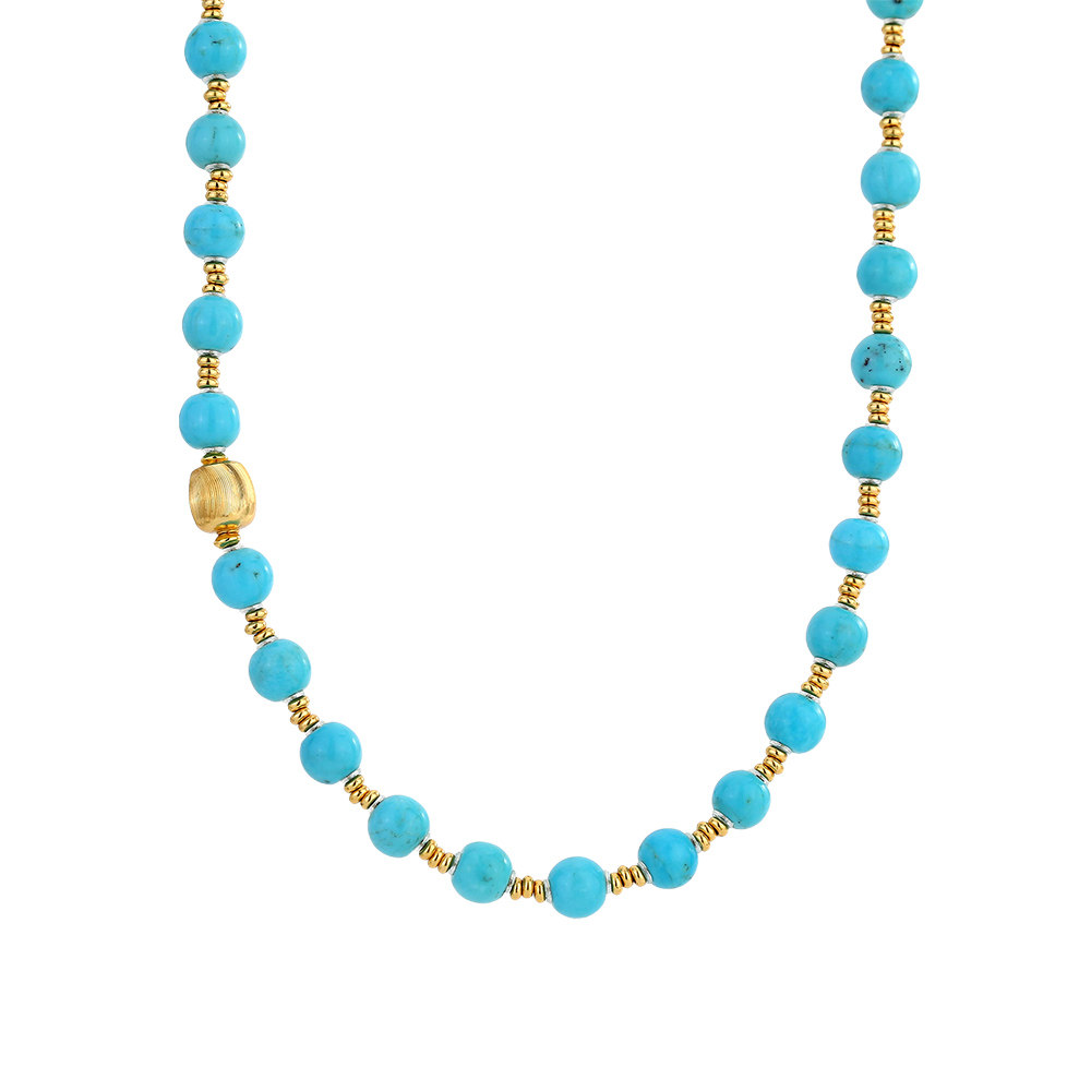 龙丰绿松轩S925银镀18k金绿松石圆珠diy项链女款高级感百搭锁骨链,淘宝优惠券,粉丝福利购,淘宝优惠卷